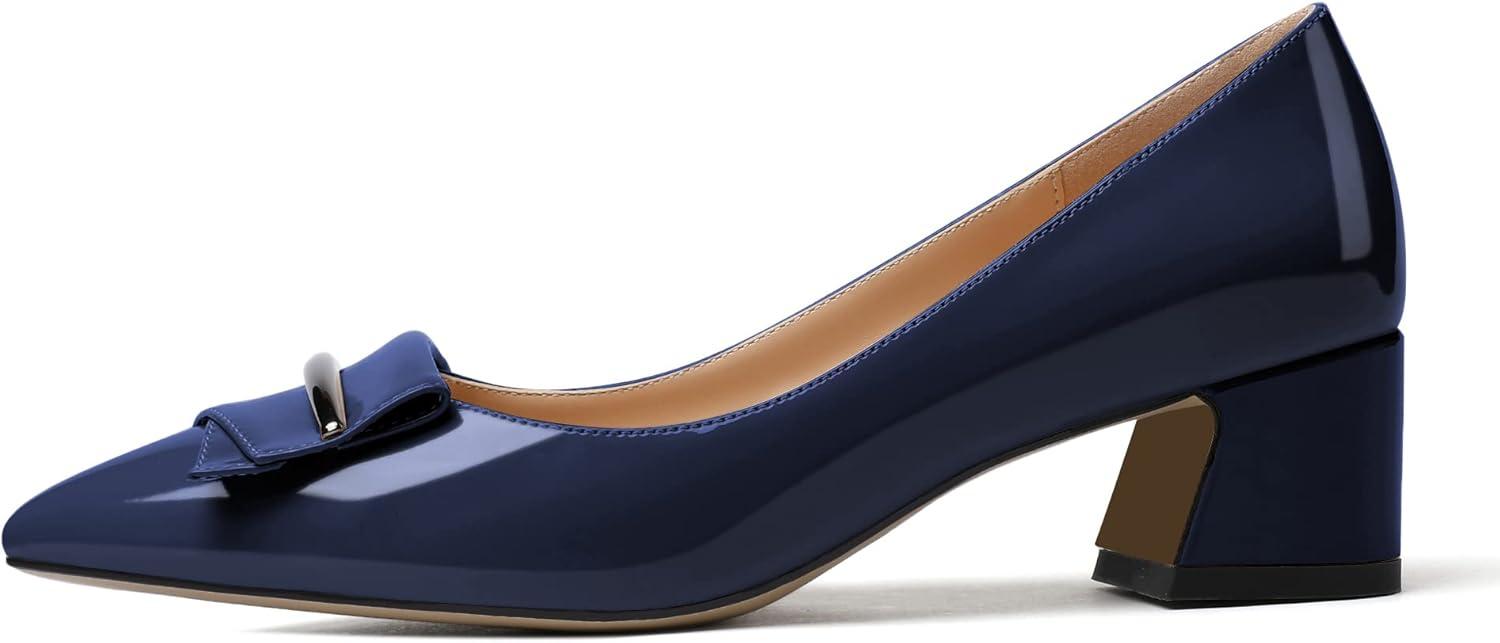image:imageEDEFS Escarpins Femme Talon Bloc Bout Pointu Talon Moyen 5 cm lgants pour Mariage Fte et Tenue de SoireBleu Marine Verni