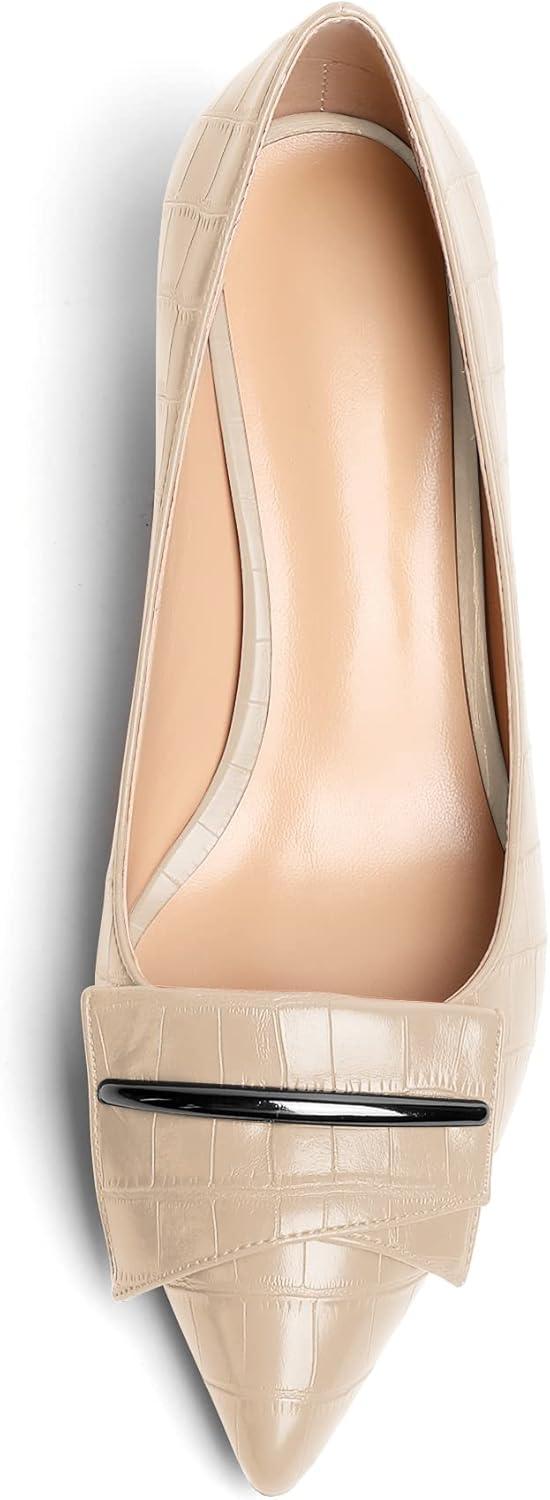 image:imageEDEFS Escarpins Femme Talon Bloc Bout Pointu Talon Moyen 5 cm lgants pour Mariage Fte et Tenue de SoireCrocodile Beige