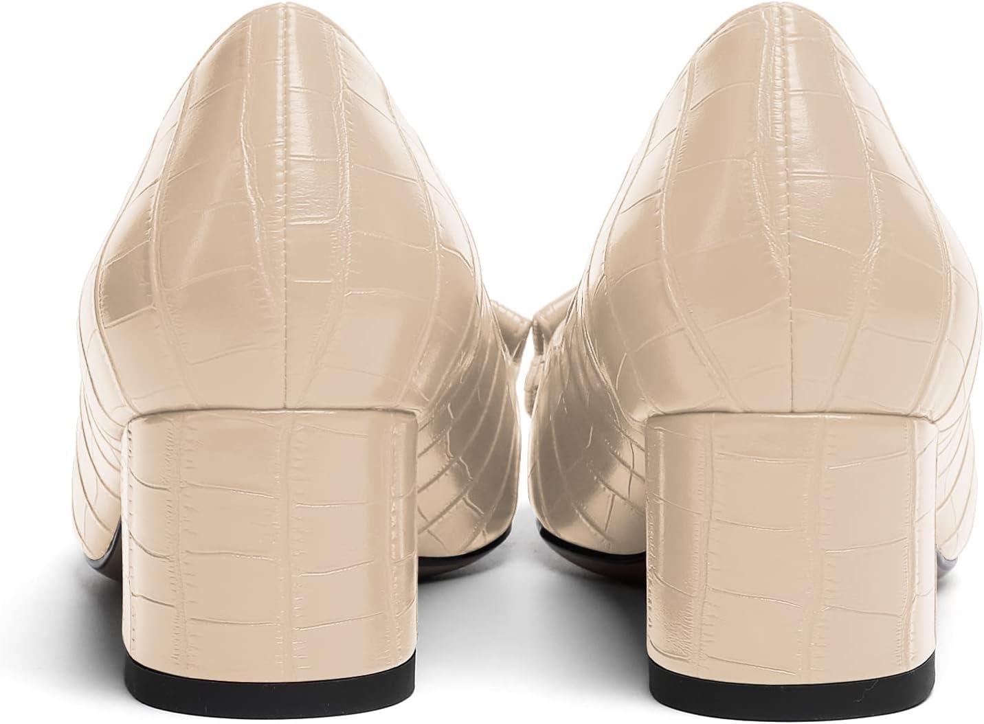 image:imageEDEFS Escarpins Femme Talon Bloc Bout Pointu Talon Moyen 5 cm lgants pour Mariage Fte et Tenue de SoireCrocodile Beige