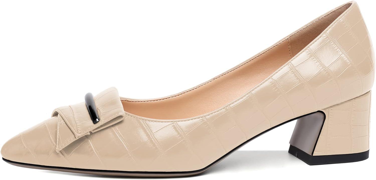 image:imageEDEFS Escarpins Femme Talon Bloc Bout Pointu Talon Moyen 5 cm lgants pour Mariage Fte et Tenue de SoireCrocodile Beige