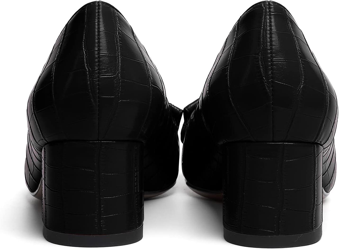 image:imageEDEFS Escarpins Femme Talon Bloc Bout Pointu Talon Moyen 5 cm lgants pour Mariage Fte et Tenue de SoireCrocodile Noir