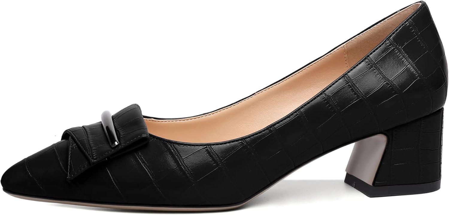 image:imageEDEFS Escarpins Femme Talon Bloc Bout Pointu Talon Moyen 5 cm lgants pour Mariage Fte et Tenue de SoireCrocodile Noir