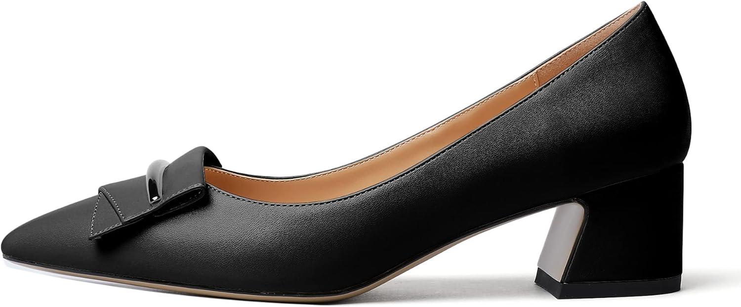 image:imageEDEFS Escarpins Femme Talon Bloc Bout Pointu Talon Moyen 5 cm lgants pour Mariage Fte et Tenue de SoireNoir Mat