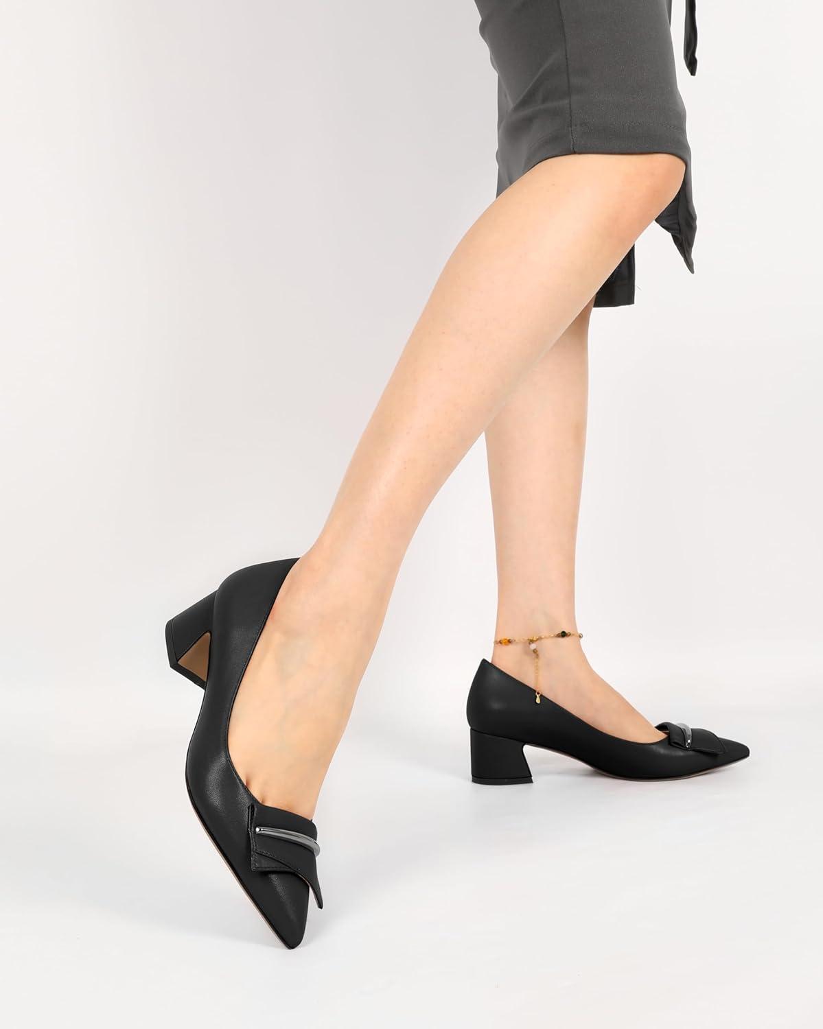 image:imageEDEFS Escarpins Femme Talon Bloc Bout Pointu Talon Moyen 5 cm lgants pour Mariage Fte et Tenue de SoireNoir Mat