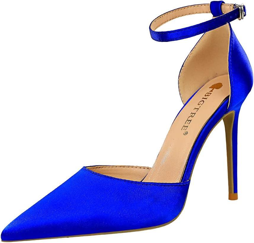 image:imageEscarpins Bout Pointu ferm pour Femmes 10 cm Talons Aiguilles Dames Bride la Cheville Sandale Talons Chaussures de fte de MariageBleu