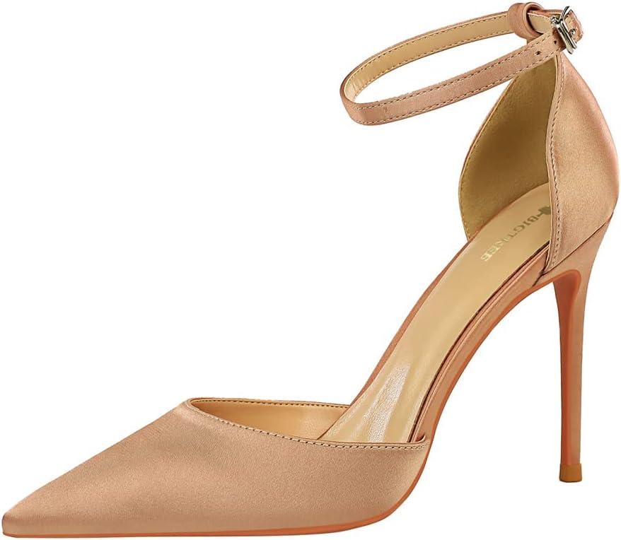 image:imageEscarpins Bout Pointu ferm pour Femmes 10 cm Talons Aiguilles Dames Bride la Cheville Sandale Talons Chaussures de fte de MariageRose