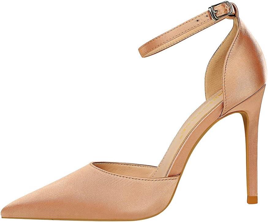 image:imageEscarpins Bout Pointu ferm pour Femmes 10 cm Talons Aiguilles Dames Bride la Cheville Sandale Talons Chaussures de fte de MariageRose