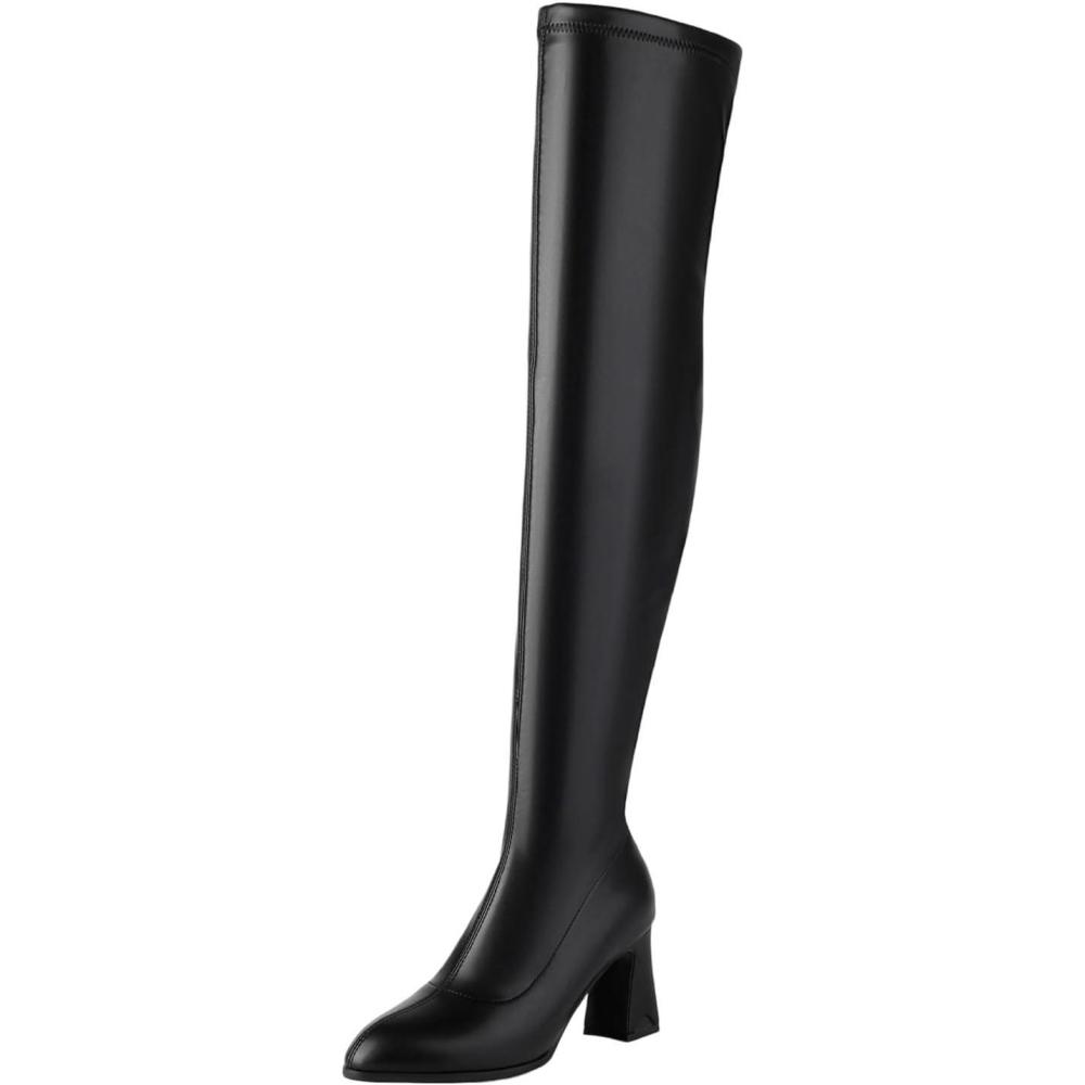 image:imageCuissarde Femme Talon Haut Sexy Bottes Cavalires Femmes Cuir Classiques Cuissarde Bout Pointu Botte Montantes Hipster Club Fte Escarpins Bottes audessus du Genou Boots lgants01 le Noir