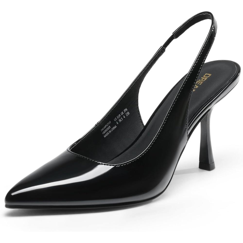 image:imageDREAM PAIRS Escarpins talons aiguilles pour femme avec bride arrire et bout pointu ferm robe de marie lgante pour mariage fte sexyBlack Pat