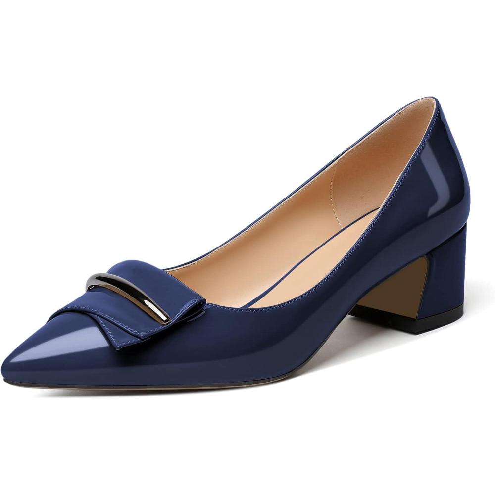 image:imageEDEFS Escarpins Femme Talon Bloc Bout Pointu Talon Moyen 5 cm lgants pour Mariage Fte et Tenue de SoireBleu Marine Verni