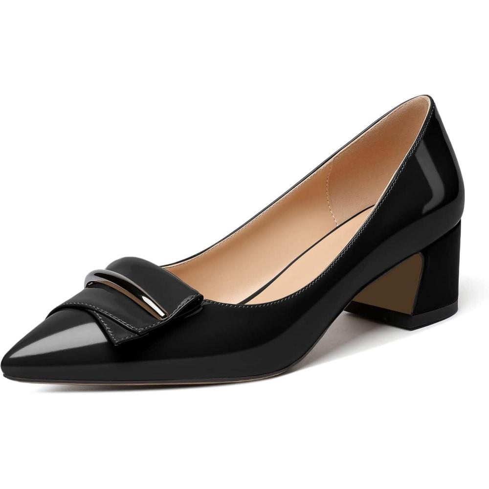 image:imageEDEFS Escarpins Femme Talon Bloc Bout Pointu Talon Moyen 5 cm lgants pour Mariage Fte et Tenue de SoireBrevet Noir