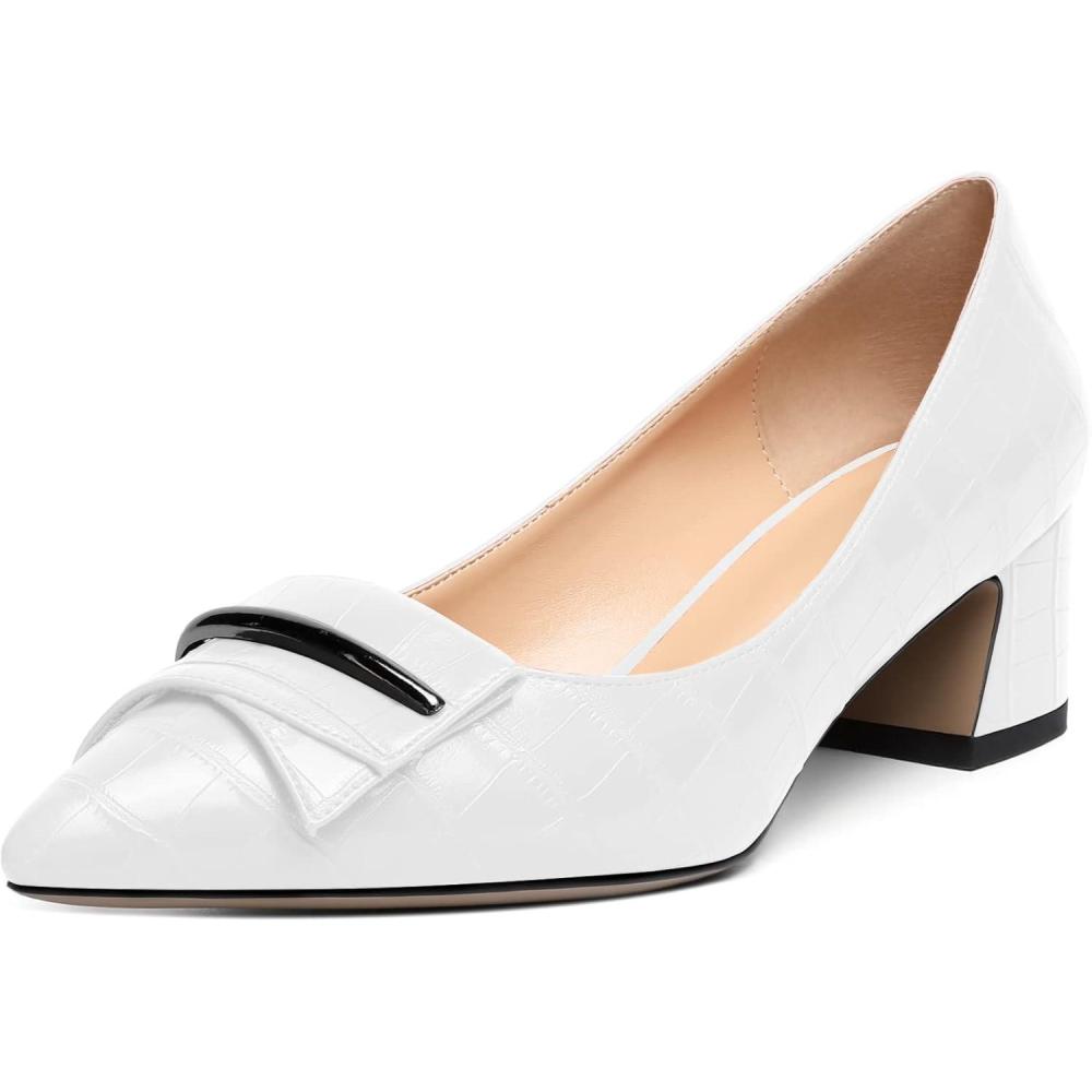 image:imageEDEFS Escarpins Femme Talon Bloc Bout Pointu Talon Moyen 5 cm lgants pour Mariage Fte et Tenue de SoireCrocodile Blanc