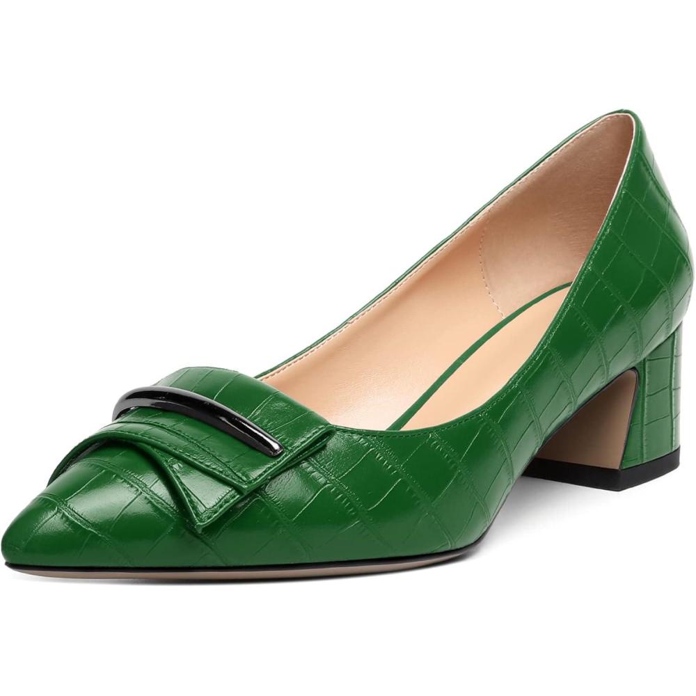 image:imageEDEFS Escarpins Femme Talon Bloc Bout Pointu Talon Moyen 5 cm lgants pour Mariage Fte et Tenue de SoireCrocodile Vert