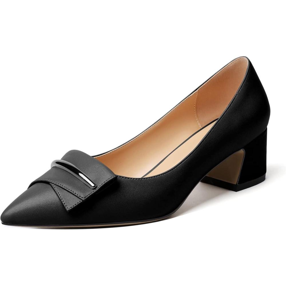 image:imageEDEFS Escarpins Femme Talon Bloc Bout Pointu Talon Moyen 5 cm lgants pour Mariage Fte et Tenue de SoireNoir Mat