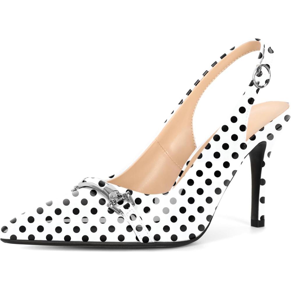 image:imageElashe Escarpins Bride Arrire pour Femme Adapts au Bureau Talon Aiguille de 35 Pouces de Haut Design Bout Ferm Forme Bout Pointu Dtail Boucle Mtallique Sexy ampamp ChicPolka Dot