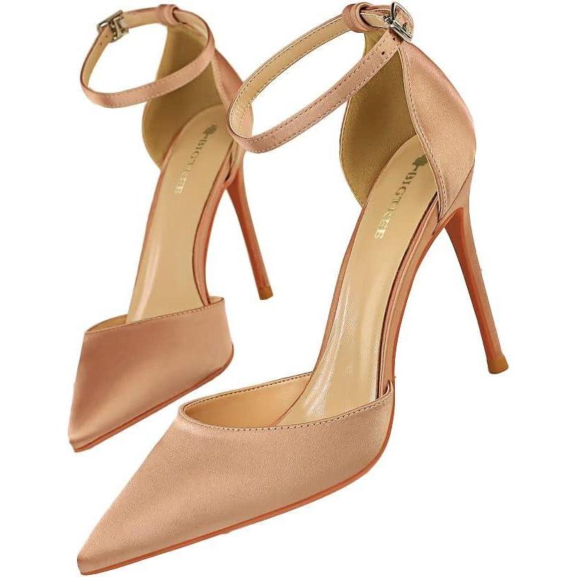 image:imageEscarpins Bout Pointu ferm pour Femmes 10 cm Talons Aiguilles Dames Bride la Cheville Sandale Talons Chaussures de fte de MariageRose