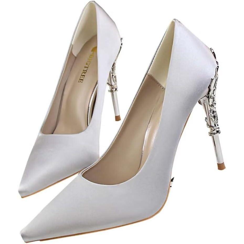 image:imageEscarpins en satin bout pointu pour femme 10 cm Gris argent 4