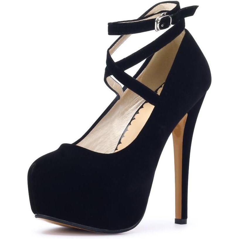image:imageOCHENTA Femme Escarpins Bride Cheville Sexy Talon Aiguille Plateforme Epais Fermeture Lacets Chaussures Club Soiree01 Noir