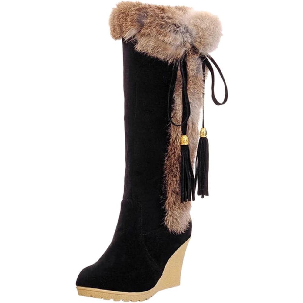 image:imageBottes Hautes Femme Hiver Classiques Bottes de Neige pour Femmes en Daim Confortable Botte mi Mollet de Hiver Lacet Rglable Bottines Chaude et Durable Botte audessus du Genou Boots01 le Noir