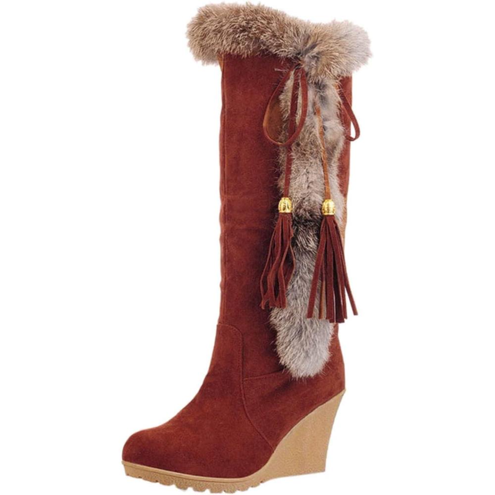 image:imageBottes Hautes Femme Hiver Classiques Bottes de Neige pour Femmes en Daim Confortable Botte mi Mollet de Hiver Lacet Rglable Bottines Chaude et Durable Botte audessus du Genou Boots01 Brun