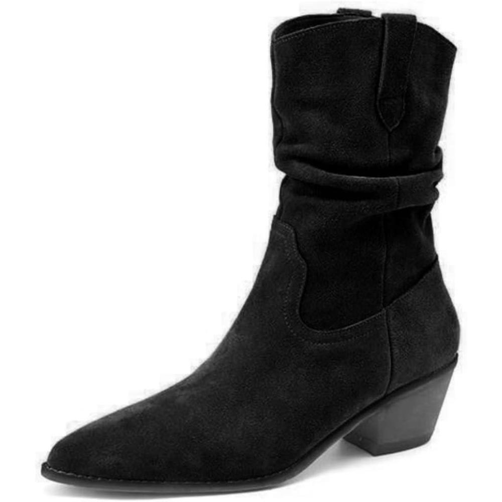 image:imageENEN Santiag Femme Cuir Western Taille 3543 Santiag Femme Gros Mollet Bottes Cowboy Talon Haut avec Fermeture clair Bottes Western Country pour TrekkingFj08 Noir