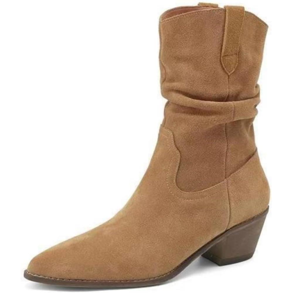 image:imageENEN Santiag Femme Cuir Western Taille 3543 Santiag Femme Gros Mollet Bottes Cowboy Talon Haut avec Fermeture clair Bottes Western Country pour TrekkingFj08 Marron