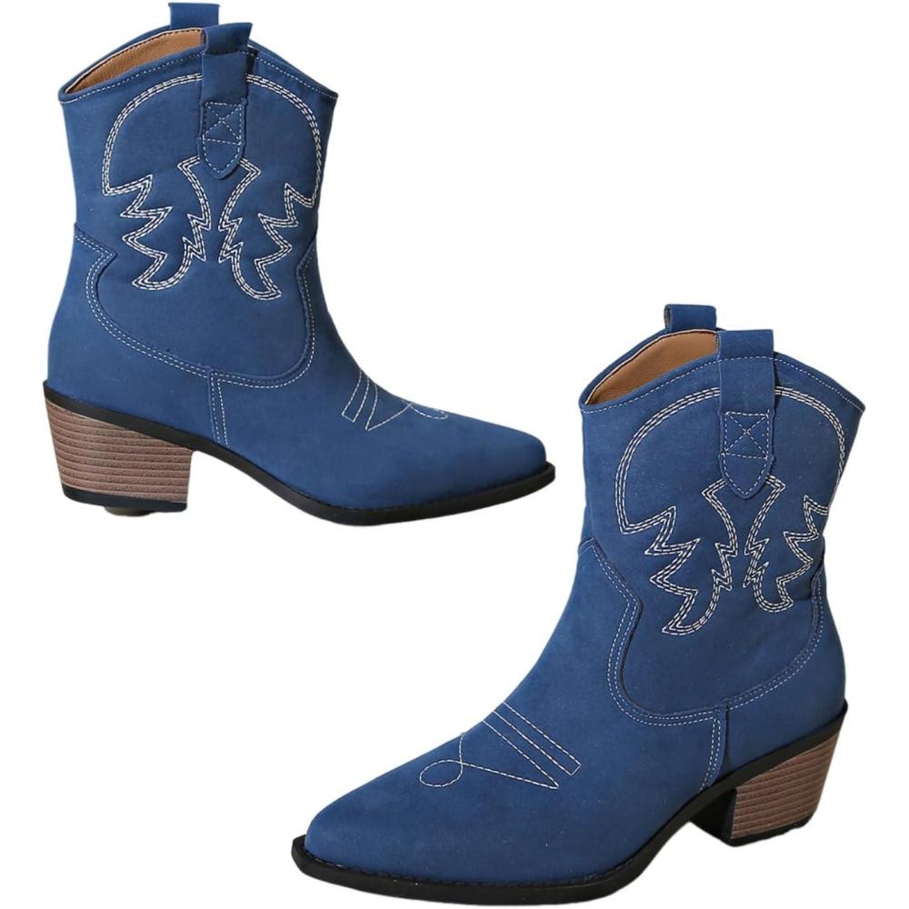 image:imageENEN Santiag Femme Hiver Bottes Daim Bottes Cowboy Femme Gros Mollet Country Mode Ankle Hiver de Trekking Plein Air Dcontracte De La Mode Western Chaussures Broderie 3542Bleu