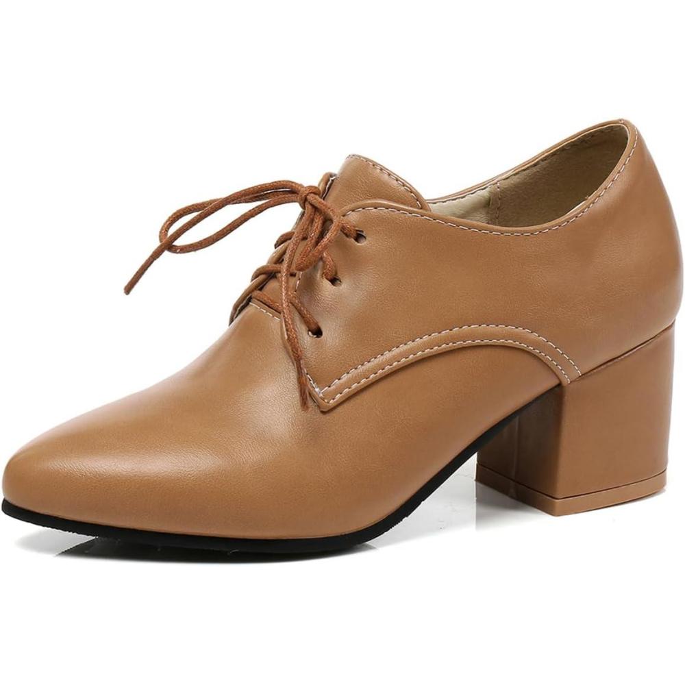 image:imageEscarpins Oxford Classiques Talon Bloc pais pour Femme Bout Pointu Cuir PU Lacets pour Travail et Usage dcontract Talon MoyenYellow