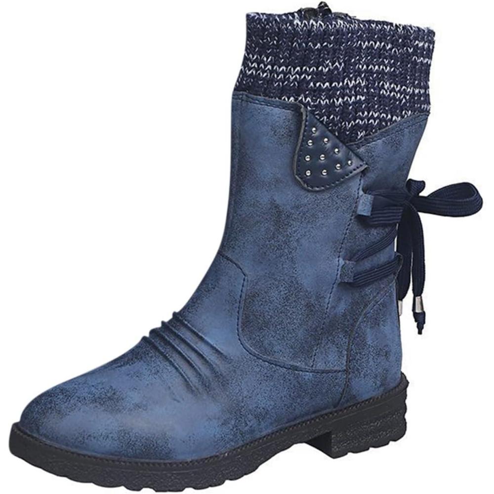 image:imageGenerisch Bottines pour femme Bottes mimollets Bottes rtro talons Pour femme Bottes paisses et dcontractesBleu