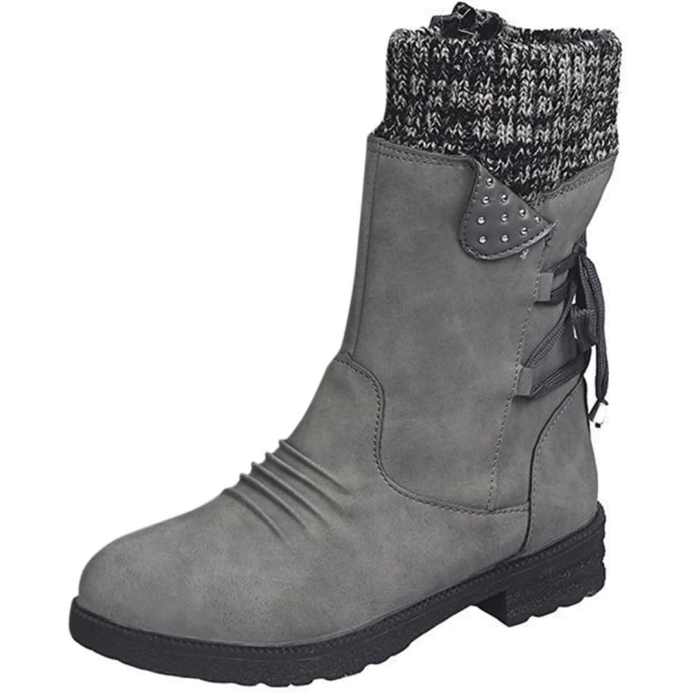 image:imageGenerisch Bottines pour femme Bottes mimollets Bottes rtro talons Pour femme Bottes paisses et dcontractesGris
