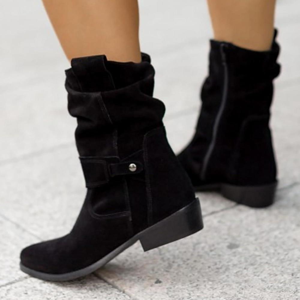 image:imageGnrique Bottes Femme Sude Santiag Femme Occidentales Hautes BottesPointues Talons Bas BottinesMiLongues en Daim Perfor Chaussures pour Femmes Bottines Longues004 Black