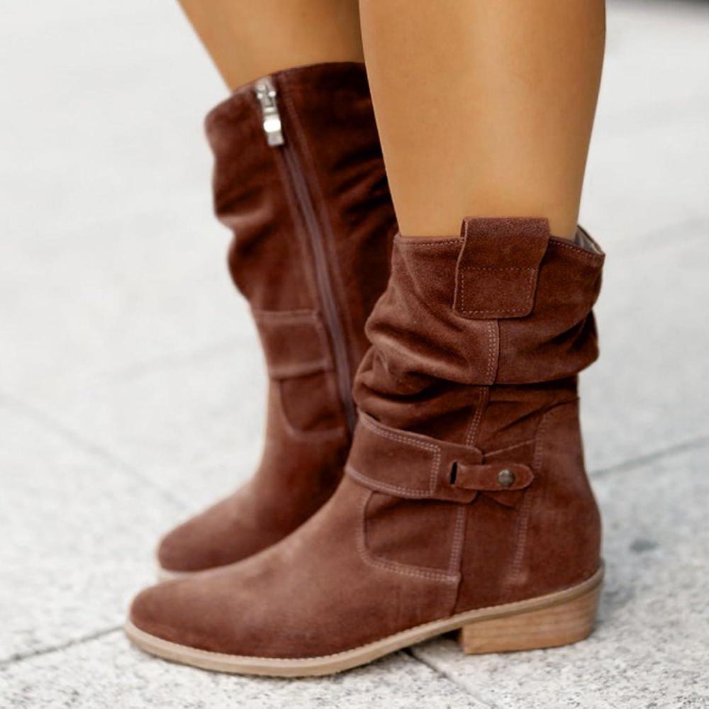 image:imageGnrique Bottes Femme Sude Santiag Femme Occidentales Hautes BottesPointues Talons Bas BottinesMiLongues en Daim Perfor Chaussures pour Femmes Bottines Longues005 Coffee