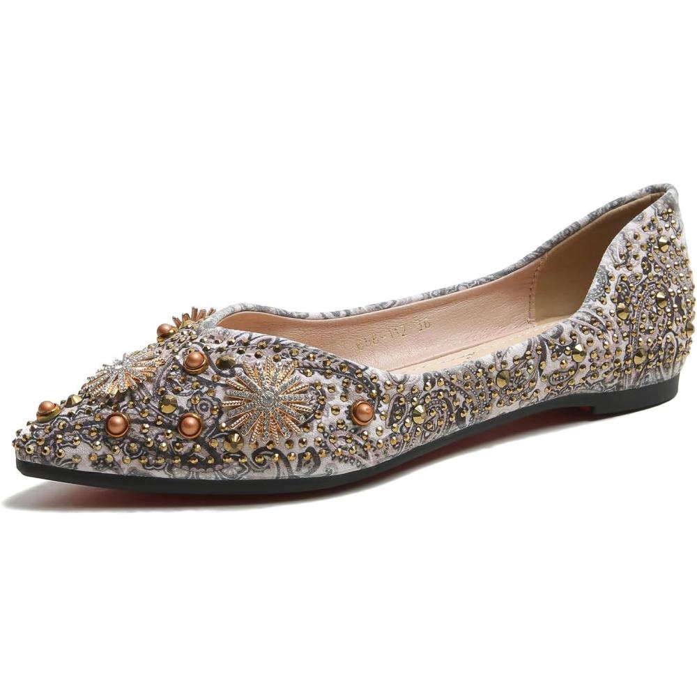 image:imageHROYL Chaussures Plates Ultra Confortables Chic Brillante Escarpins Femme Petit Talon Ballerines Femme YSX2232Impression Abricot