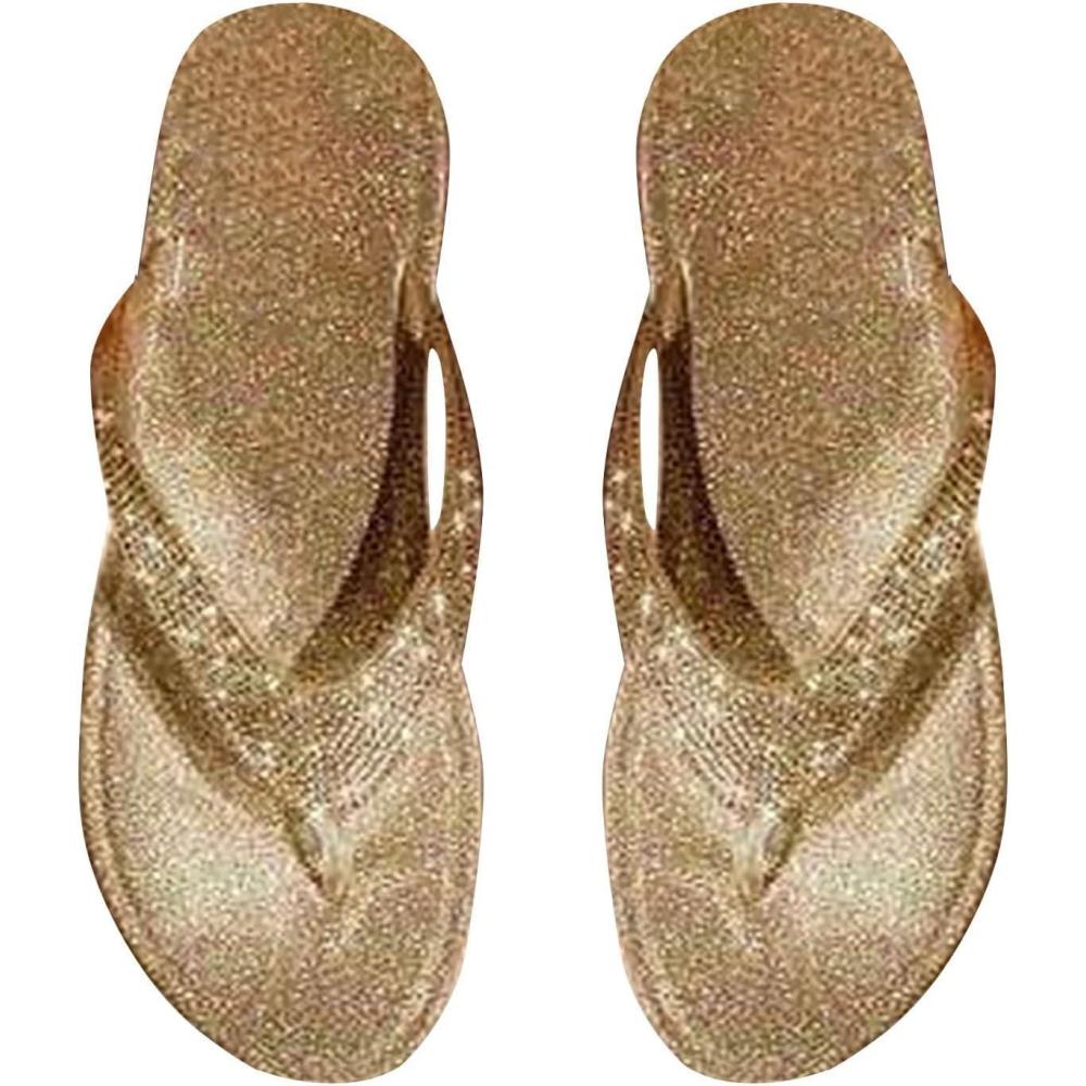 image:imagePantoufles paillettes pour femme Sandales de bain pour femme Tongs de bain Tongs Sandales plates Chaussures dt Chaussures de plage Slides confortables et lgres Ouvertes or 39
