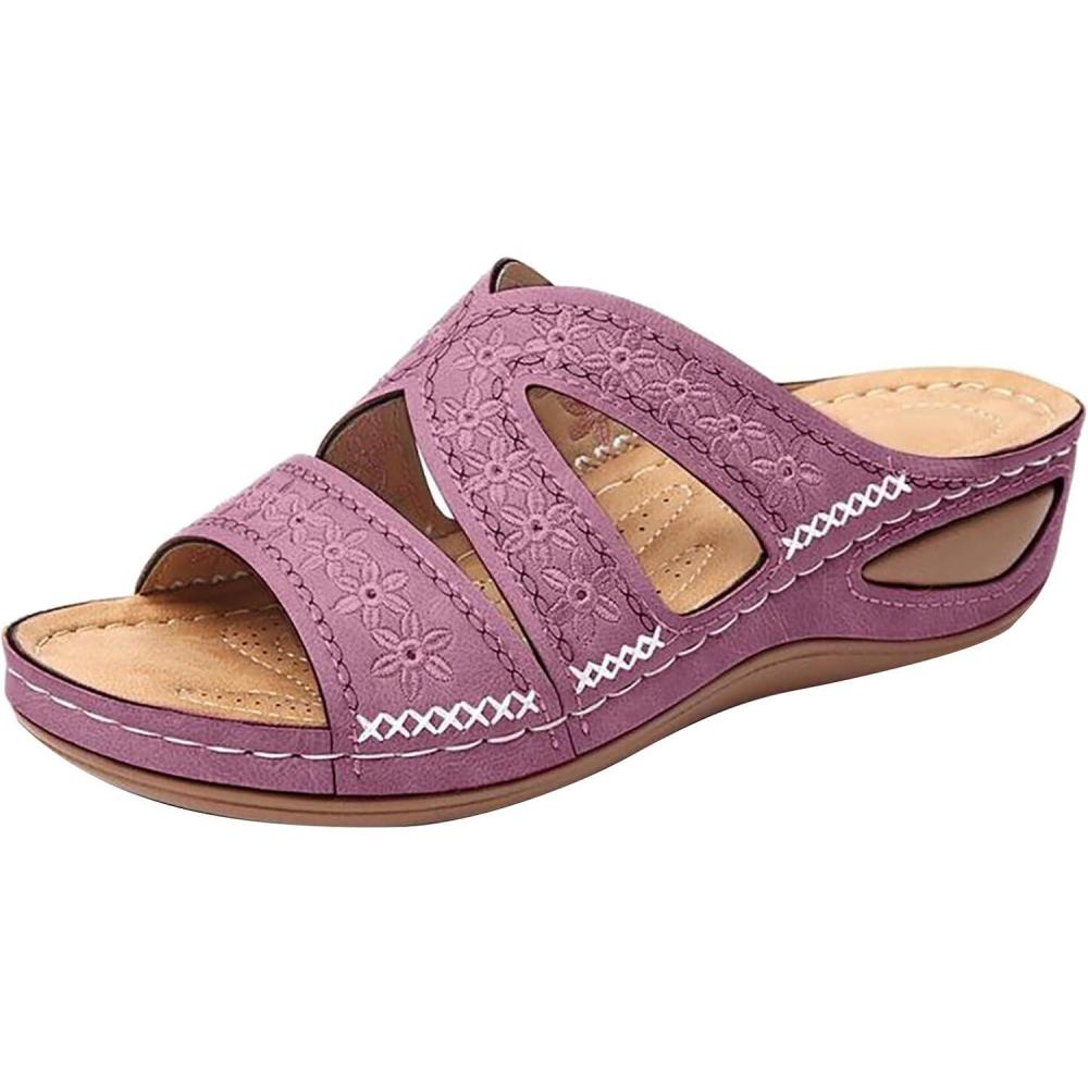 image:imageSandale Femme Compensees Mules Femmes Bout Ouvert Chaussure Ete Sandales plateforme paisse Talons Hauts Mules Chaussons Style Romain Femme Confort Chausson Double BrideZ1 Violet