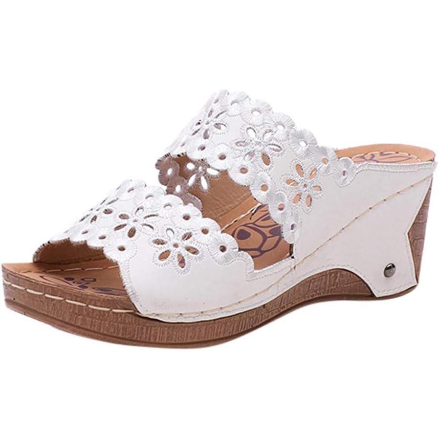 image:imageSandale Femme Compensees Mules Femmes Bout Ouvert Chaussure Ete Sandales plateforme paisse Talons Hauts Mules Chaussons Style Romain Femme Confort Chausson Double BrideBlanc