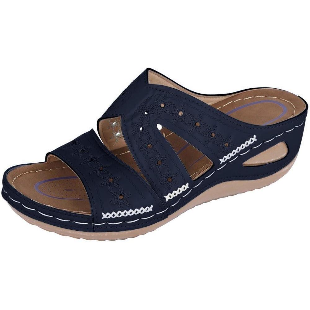 image:imageSandale Femme Compensees Mules Femmes Bout Ouvert Chaussure Ete Sandales plateforme paisse Talons Hauts Mules Chaussons Style Romain Femme Confort Chausson Double BrideZ1 Bleu