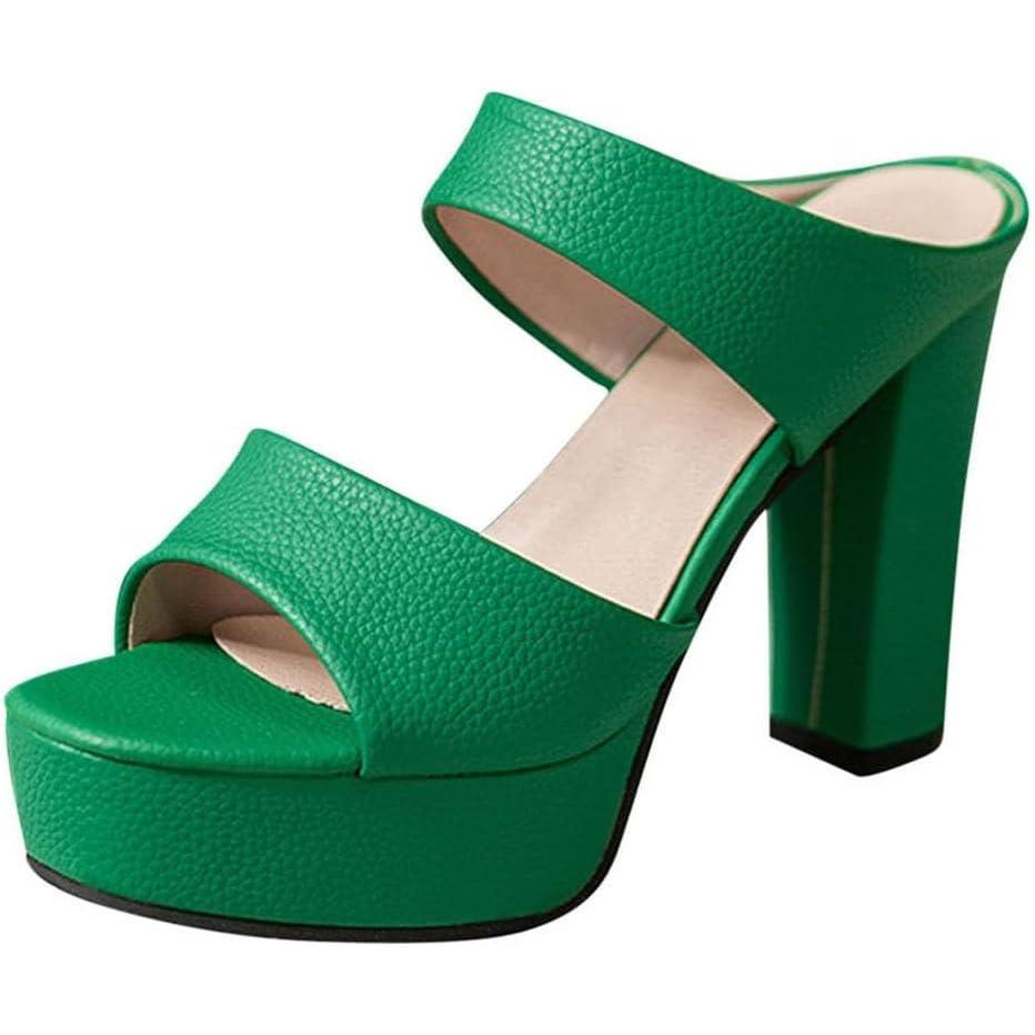 image:imageSandals Chaussures Femme Sandales en Sudine Talon Et Bout Ouvert Escarpins Couleur Unie Epais Sandales Femme Talon Carr Sexy Pas Cher A La Mode TongsGreen