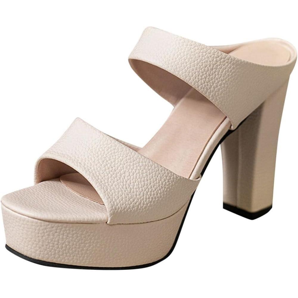 image:imageSandals Chaussures Femme Sandales en Sudine Talon Et Bout Ouvert Escarpins Couleur Unie Epais Sandales Femme Talon Carr Sexy Pas Cher A La Mode TongsWhite