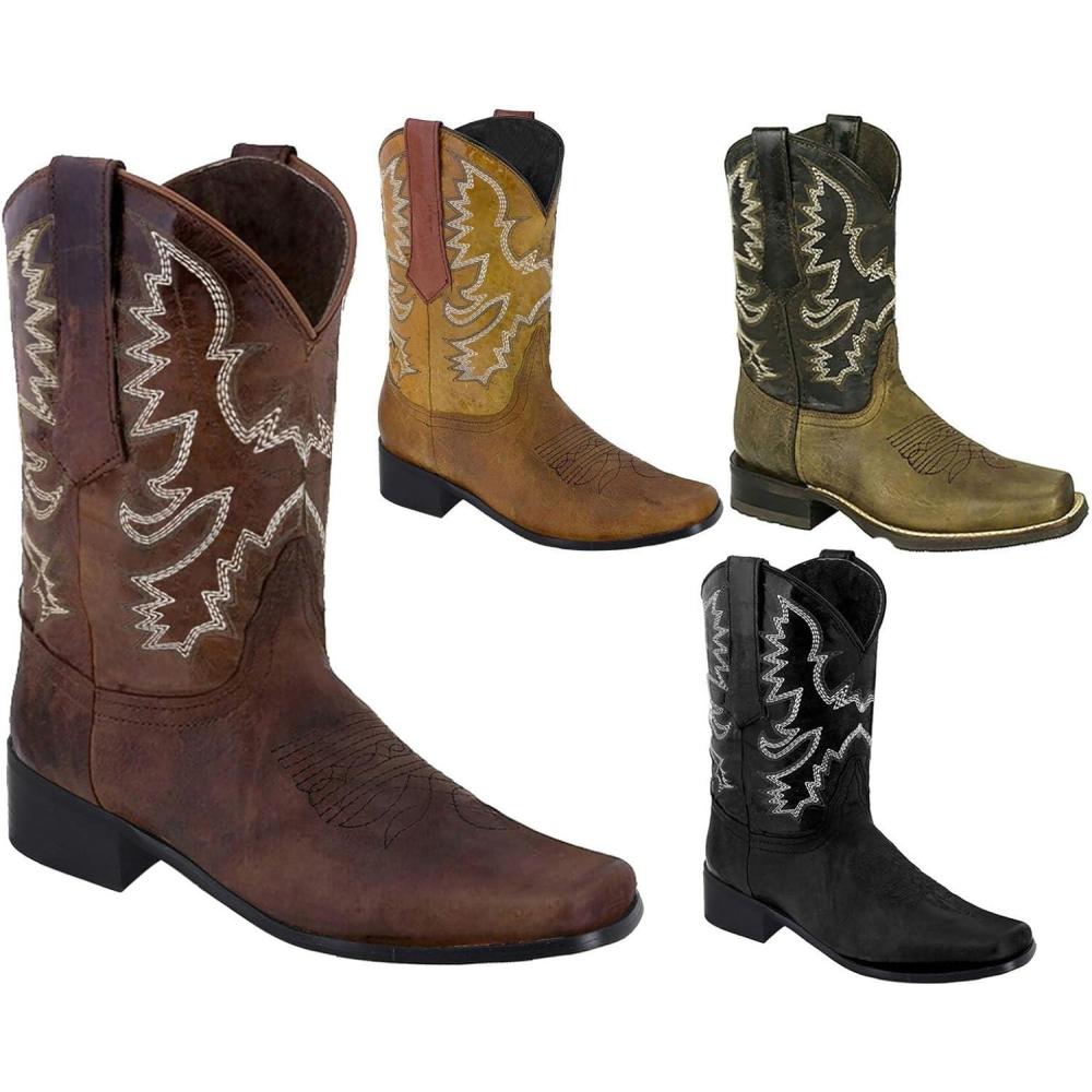 image:imageWestern Bottines dquitation pour femme Bottes de cowboy en cuir Bottes basses bout carr Bottes dquitation vintage lgantes Bottes courtes pour femmeKaki