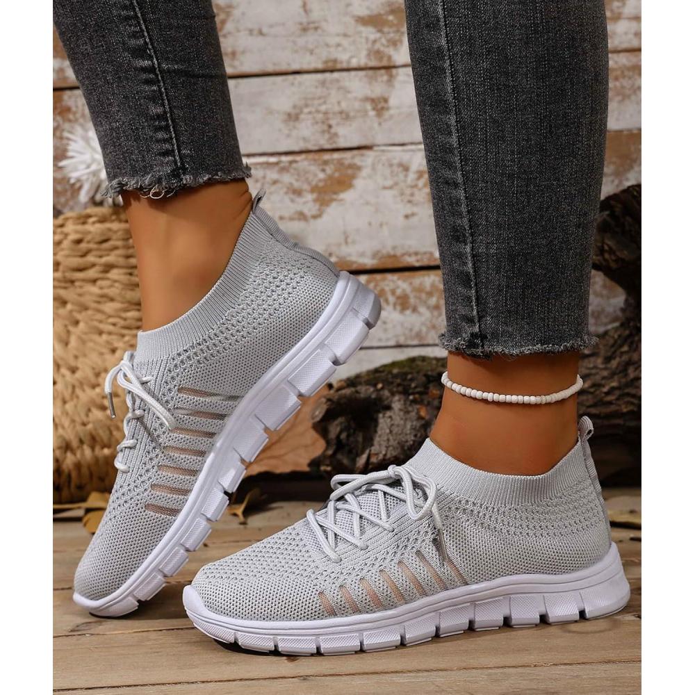 image:imageBaskets de course pied antidrapantes pour femme Tennis Marche Gym Entranement Confortables Lgres Tendance Sport DGris