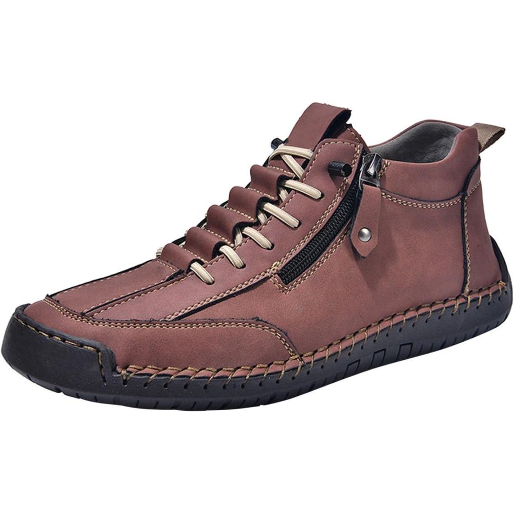 image:imageChaussures en cuir pour femme automne et hiver bottes de couture faites la main lacets hauteur pieds nus chaussures avec fermeture clair antidrapantes chaussures dcontractes piedsWein1