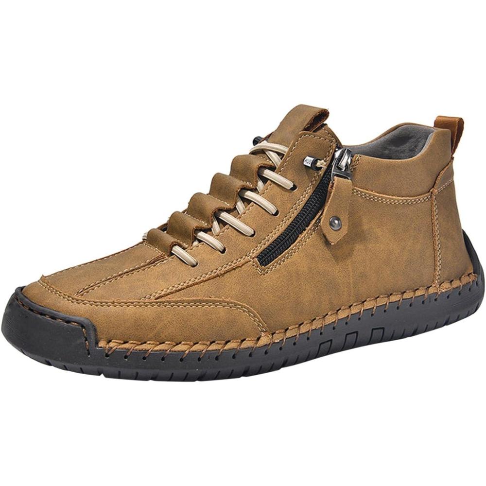 image:imageChaussures en cuir pour femme automne et hiver bottes de couture faites la main lacets hauteur pieds nus chaussures avec fermeture clair antidrapantes chaussures dcontractes piedsJaune1