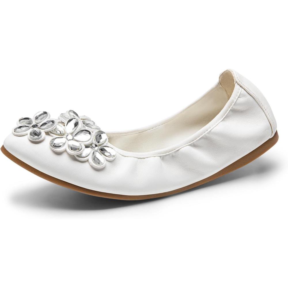 image:imageDREAM PAIRS Ballerines plates bout pointu avec strass scintillants et pliables Confortables pour femme Pour mariage fte travail conduiteBlanc Similicuir