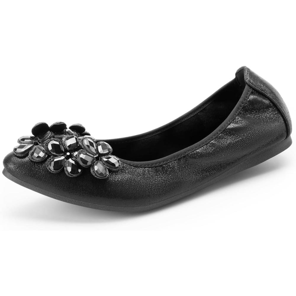 image:imageDREAM PAIRS Ballerines plates bout pointu avec strass scintillants et pliables Confortables pour femme Pour mariage fte travail conduiteNoir