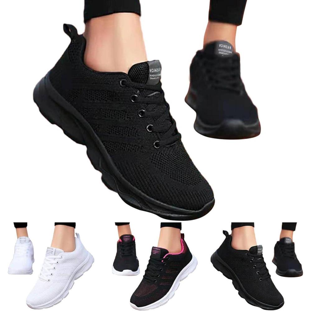 image:imageFemme Chaussures de Running pour Course Sports Fitness Respirant Mesh Gym Outdoor Trail Jogging Walking Tennis Baskets athltique SneakersA01 Noir