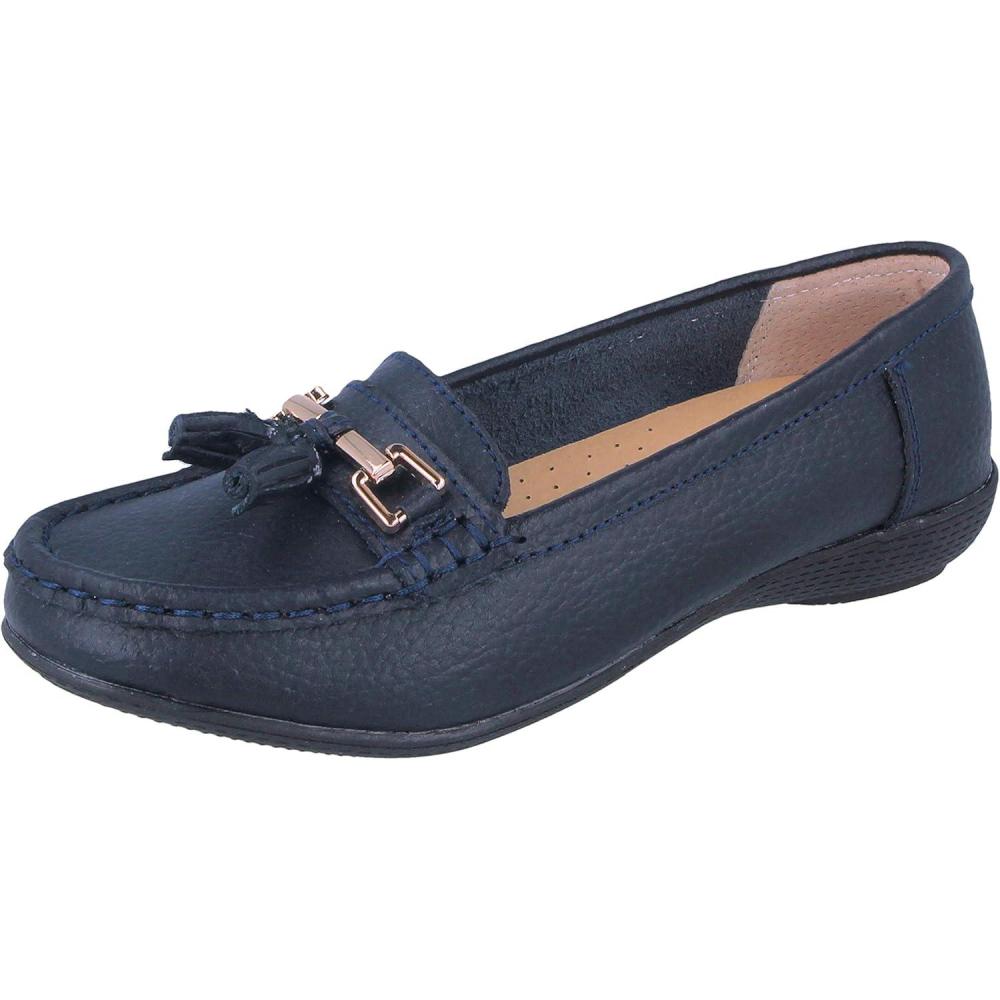 image:imageFemme Cuir Plat Mocassin Femmes Dcontract Confortable Cuissard Talon Bas Compens Chaussures TravailBleu Marine