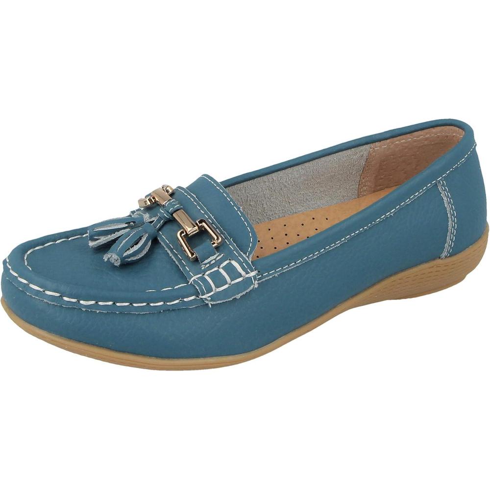 image:imageFemme Cuir Plat Mocassin Femmes Dcontract Confortable Cuissard Talon Bas Compens Chaussures TravailBleu Sarcelle