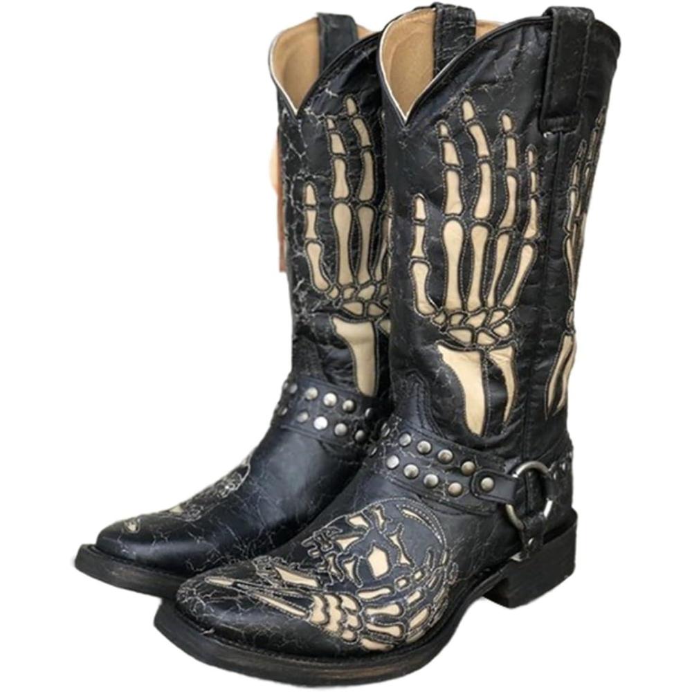 image:imageGenerisch Bottines 2025 pour homme et femme avec mollet mihaut style gothique talon bas fermeture clair chaussures dcontractes pour Halloween et le quotidienNoir