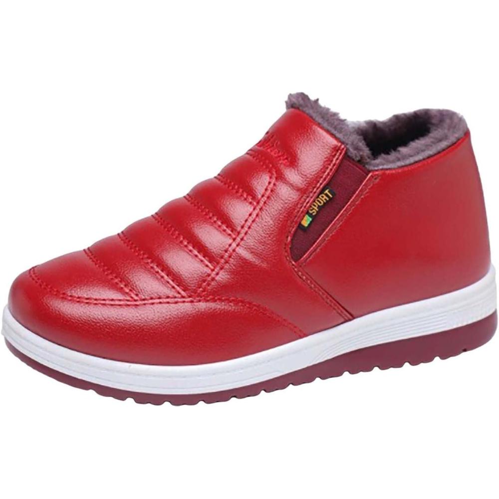 image:imageGenerisch Bottines dhiver pour femme Raquettes de neige paisses Impermables Antidrapantes Semelle souple Bottes dhiver mimollet Bottes de neige pour le sport et les loisirsRouge